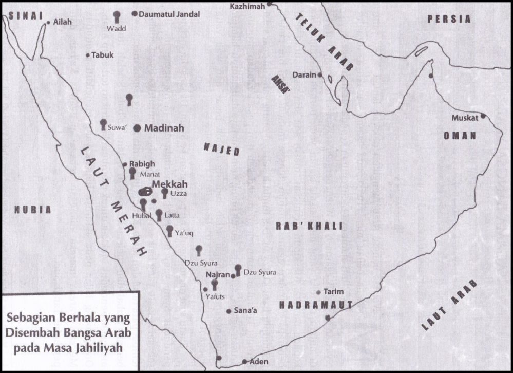 Peta Sebagian Berhala yang Disembah Bangsa ‘Arab pada Masa Jahiliyyah